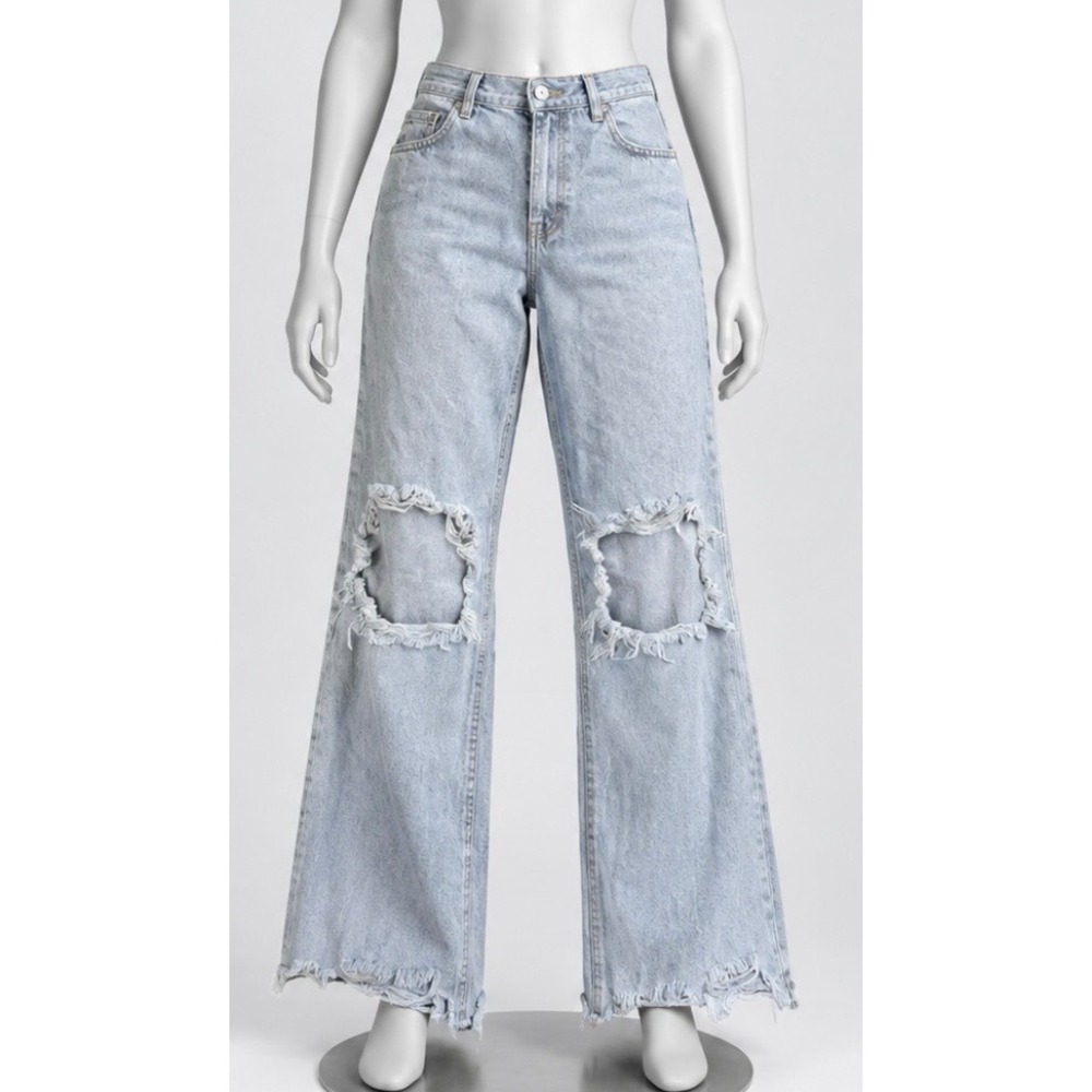 We The Free People Jeans Womens 29 Blue Light Wash Straight Crop Raw Hem Denim
